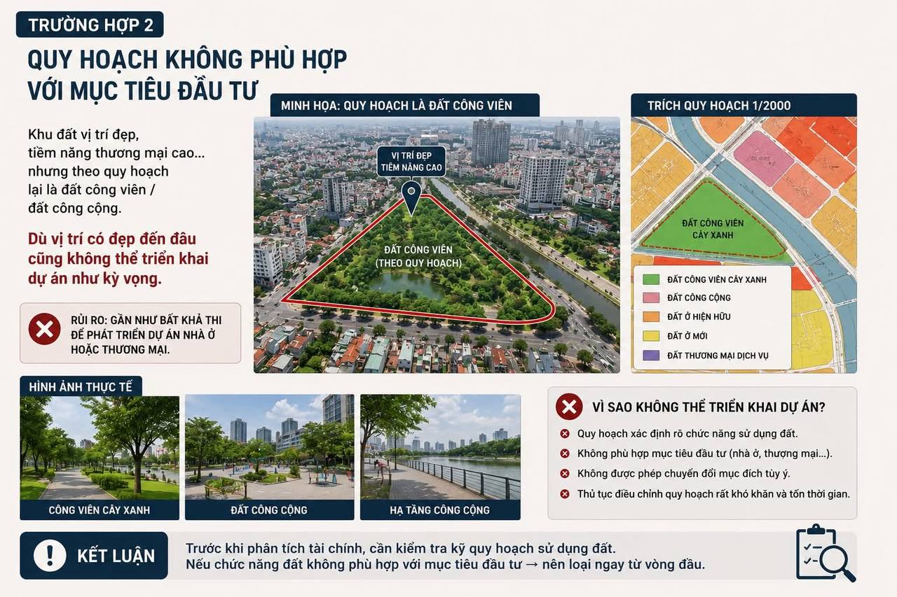 Minh họa trường hợp quy hoạch không phù hợp với mục tiêu đầu tư của dự án